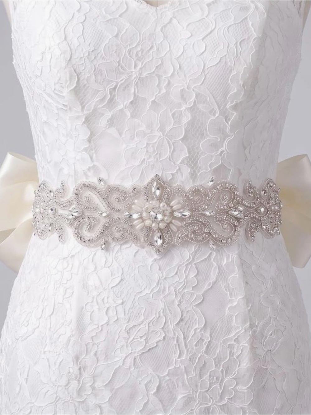 Bridal Crystal Embellished Ivory Sash Belt